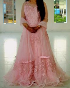 Elegant Pink Embroidered Gown