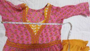 Pink Yellow Side Slitt Frock