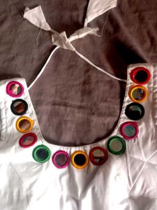 White Blouse With Mirror Work