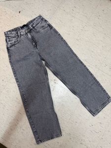 Gray Denim Straight Leg Jeans