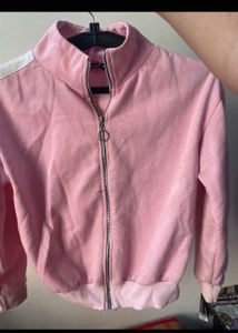 🎀Pink Cropped Zip-Up Hoodie