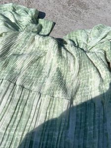 Green Puff Sleeve Mini Dress