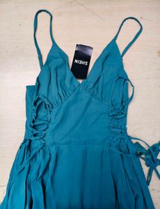 Spaghetti Strap Lace-Up Waist Fit and Flare Dress