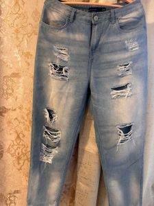 Ripped Denim Jeans- Waist- 34 High Waist