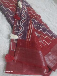Red & Purple Printed Saree