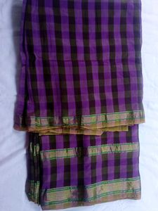 Violet Colour Checked Saree