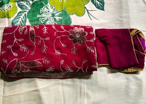Purple Floral Embroidered Saree with Blouse
