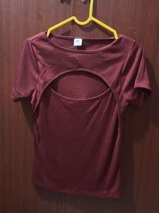 Burgundy Cutout Ribbed Top