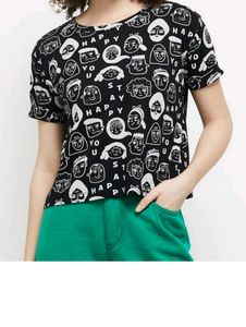 Women Graphic Printed Round Neck Cropped Tshirt