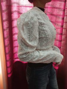 Korean White Lace Puff Sleeve Top