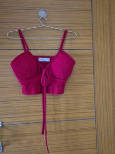 Cute Red Tie-Front Crop Top