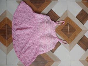 padded chikankari kurti top, colour- pink, with detailed kadhai