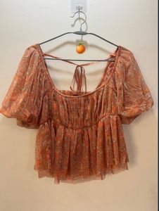 Floral Print Chiffon Peplum Top