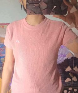 Pink Ribbed Knit Top - Size Small