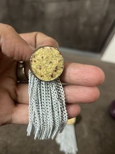 Statement Chain White N Golden Touch  Earrings