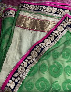 net and silk saree with gota patti border