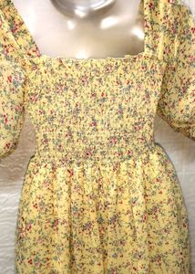 Mini Floral Print Yellow Midi Size Dress