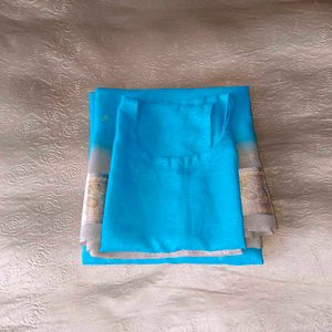 🛍️ Synthetic Sky Blue Saree⭐⭐⭐⭐⭐