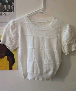 White Textured Knit Top