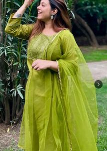 Green Embroidered Kurta Set