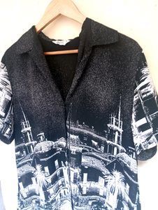 Black Korean Aesthetic Button Up Shirt Top (Women)