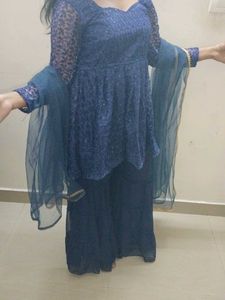 Blue Sequin Sharara Suit
