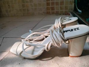White Block Heel For Women with Tie Up
