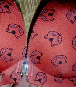 Red Patterned Front Open Bra with Lace Detail
