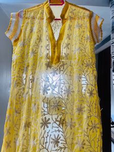 Yellow Embroidered Kurti
