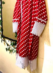 Beautiful Red And White Suit With Lace..