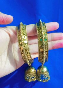 Green &amp; Gold Indian Bangles with Jhumka Earrings
