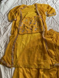 yellow 3 piece set (blouse, palazzo, shrug)