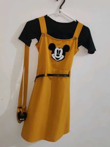 Girls Yellow Mickey Dress with Purse