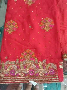 Red Embroidered Dress Material