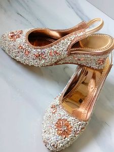 Heels Party Wear Sandal White And Rose Gold