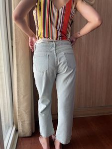 Sky Blue Mid Waist Boyfriend Fit Denim