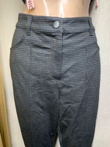 Gray Checked Straight Leg Pants