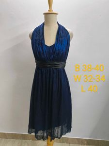 Navy Blue Lace Halter Dress