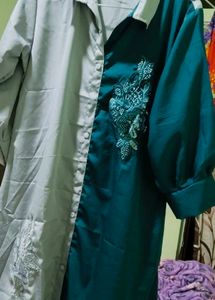 Two-Tone Embellished Shirt Dress