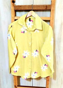 Light Yellow Cotton Printed Shirt Size-40