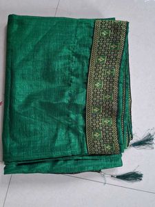 Green Saree with Gold Border