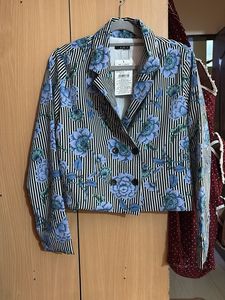 Floral Striped Cropped Blazer