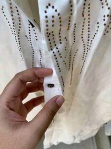 White Designer Shirt with Golden Stud Deta