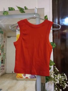 Red Ribbed Heart Print Crop Top