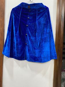 Velvet Knee Length Blue Skirt