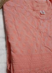 Pale Orange Kurta With Same Colour Thread Work