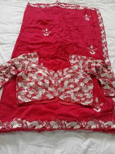 Brand New Glass Organza Heavy Embroidery Saree