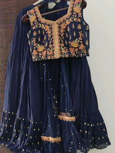 Embroidered Navy Blue Lehnga Blouse