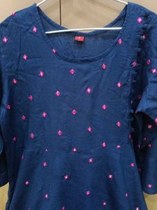 Heavy Flared Blue Embroidered Gown