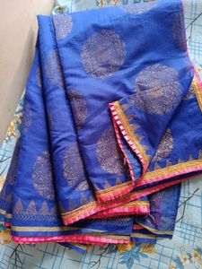 Beautiful Golden Patched Blue Banarasi Saree
